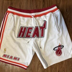 Men's M&N x Just Don White Miami Heat 1996-97 Hardwood Classics Shorts Size XL